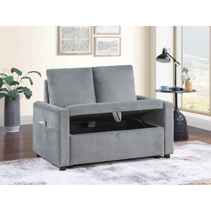 English Elm Corduroy Loveseat with Underseat Storage and Side Pocket, Plush Gray Upholstery, Compact Durable Frame B016S00055