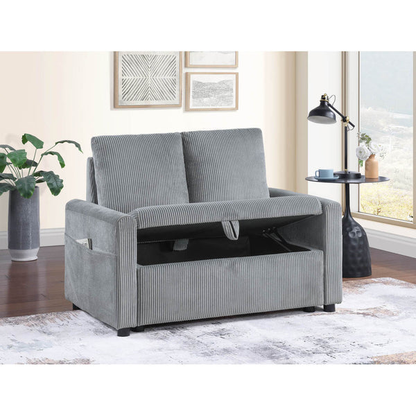 English Elm Corduroy Loveseat with Underseat Storage and Side Pocket, Plush Gray Upholstery, Compact Durable Frame B016S00055
