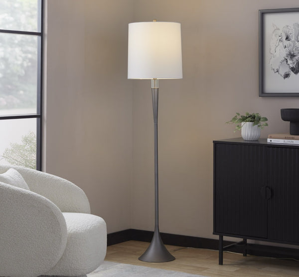 English Elm Metal Floor Lamp Pair Cast Iron Base Crystal Accents Linen Shade Living Room Decor B202P471647