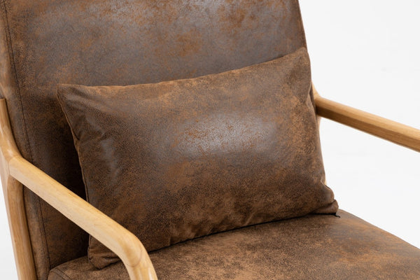 English Elm Mid Century Modern Accent Chair Natural Wood Frame Upholstered with Lumbar Cushion W2530P407185