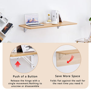 English Elm Laundry Wall-Mounted Folding Table 45x22 Burly Wood – Space-Saving, Durable 100lb Capacity Workbench W3875P389936