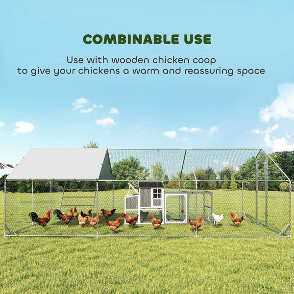 English Elm Metal Galvanized Steel Chicken Run 194 Sq Ft Backyard Poultry Enclosure Uv Proof Roof T3971P407841