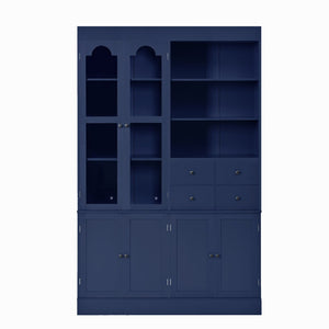 English Elm Topmax Shaker Buffet Hutch with Glass Doors Drawers and Pull-out Trays Blue SP000092AAC