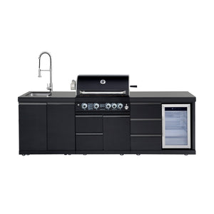 English Elm Outdoor Kitchen Island with Gas Grill Sink Refrigerator 304 Stainless Steel Bbq W5007S00019