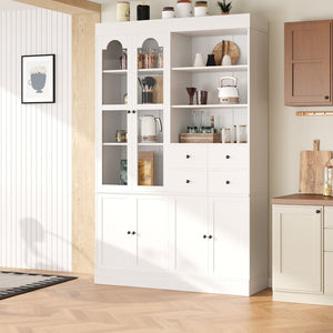 English Elm Topmax Shaker Buffet Hutch with Glass Doors Drawers and Pull-out Trays SP000092AAK