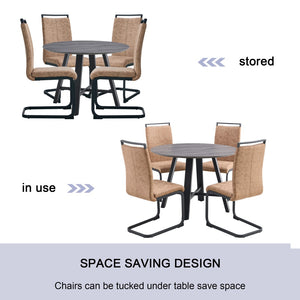 English Elm Table Modern Minimalist 5-Piece Dining Set - 42" Round Gray Mdf Table & 4 Brown Fabric Chairs W1151S03022-GIGA