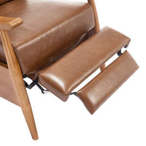 English Elm COOLMORE Mid-Century Recliner Armchair with Footrest, Plush Foam Cushion, Solid Wood Frame Comfort Light Brown W1539P210126