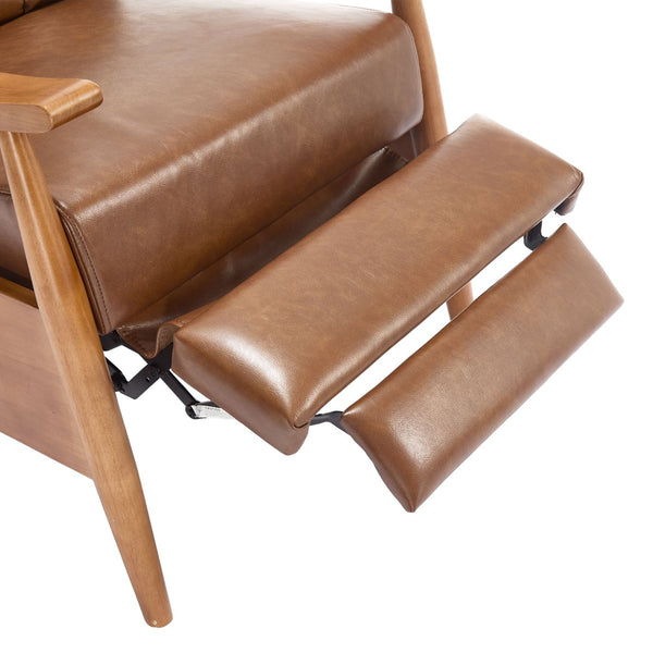 English Elm COOLMORE Mid-Century Recliner Armchair with Footrest, Plush Foam Cushion, Solid Wood Frame Comfort Light Brown W1539P210126
