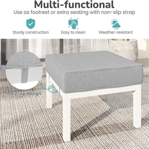 English Elm Set of 2 Powder-coated Aluminum Outdoor Ottomans with Uv-resistant Cushions White B082P454987