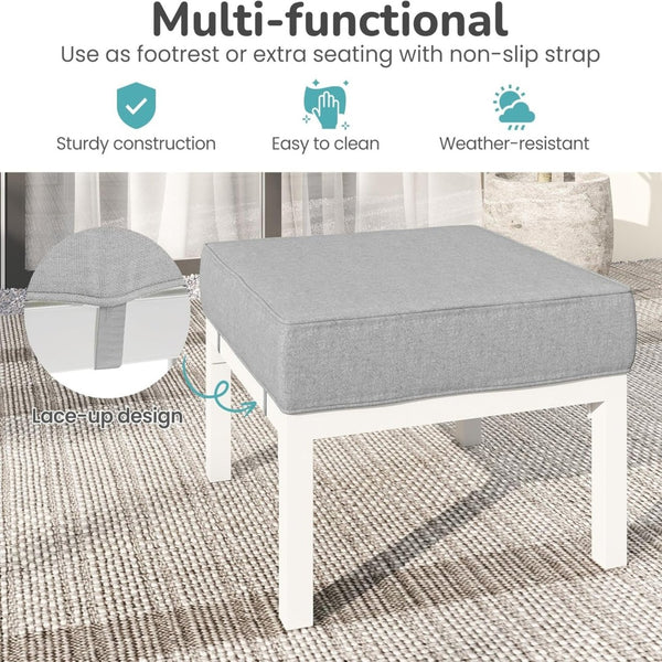 English Elm Set of 2 Powder-coated Aluminum Outdoor Ottomans with Uv-resistant Cushions White B082P454987