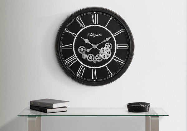 English Elm Clocks, 30" Round Wall Clock With Exposed Gear Mechanism - Oversized Black Decor For Modern Spaces B2710P287136