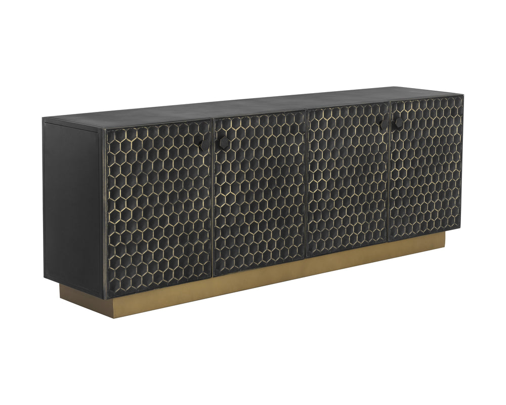 Sunpan Hive Sideboard - Handcrafted Artisan Design with Unique Honeycomb Pattern and Brass Accents Large - 82W x 18.5D x 30H