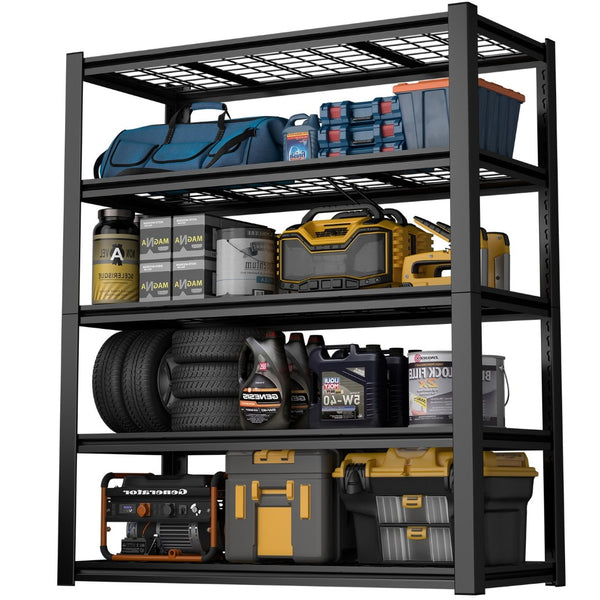 English Elm 59" Wide Black Metal Shelving Unit with Removable Dividers for Garage or Office T3625P455778