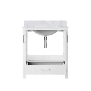 English Elm White Solid Wood Bath Vanity 30"W x 22"D with Carrara Marble Top, Soft-Close Drawer, Spacious Storage B2731P258774