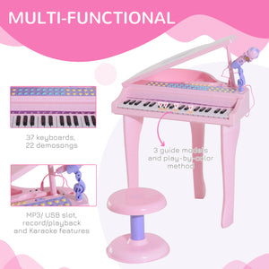 English Elm Qaba 37-Key Kids Piano Toy with Mic, Stool, LED Learn Mode, 22 Songs, MP3/USB, Record/Playback W2225P249793