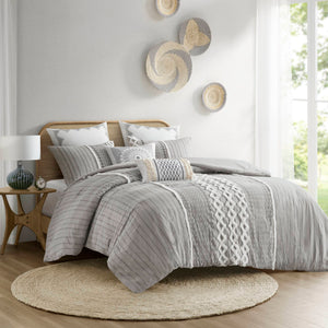 English Elm Cotton Imani Printed Chenille Comforter Set Full/Queen — Mid-Century Geometric Texture, OEKO-TEX Certified, Soft breathable cotton Gray 21.65 L x 22.83 W x 10.63 H B035128799