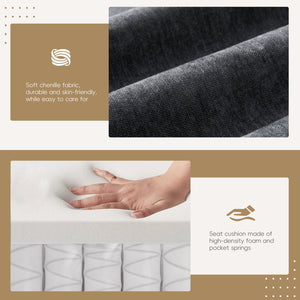 English Elm 104*60" Sectional Sofa with Hidden Ottoman Storage, Tufted Chenille, USB Ports, Cup Holder Dark Gray N723S9806E