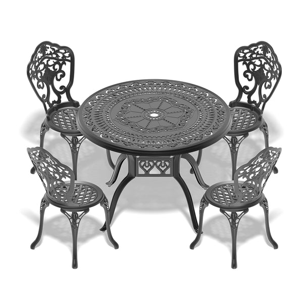 English Elm 5-Piece All-Weather Cast Aluminum Dining Set - Stylish Black Frame For 4, Durable & Easy Assembly! W1710S00214