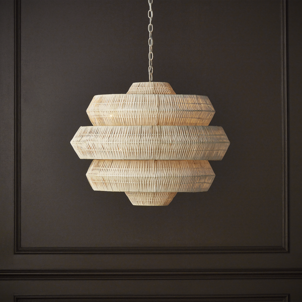 Antibes White Chandelier - Artisan-Crafted Bleached Rattan with Wrought Iron Frame for Modern Spaces