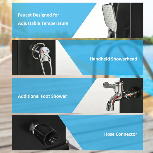 English Elm Outsunny 10.6 Gallons Solar Heated Outdoor Shower With 360° Rainfall, Handheld Head & Foot Rinse W2225P200682-GIGA