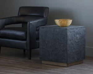 Sunpan Newbury Concrete End Table - Black Slate Effect Finish with Elegant Brass Base for Modern Decor