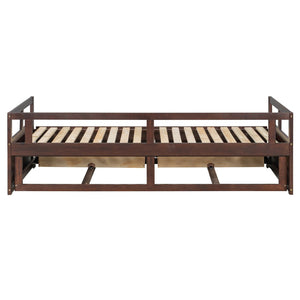 English Elm Wooden Twin to King Daybed with Trundle and Storage Drawers for Guest Rooms Espresso N708P336539P