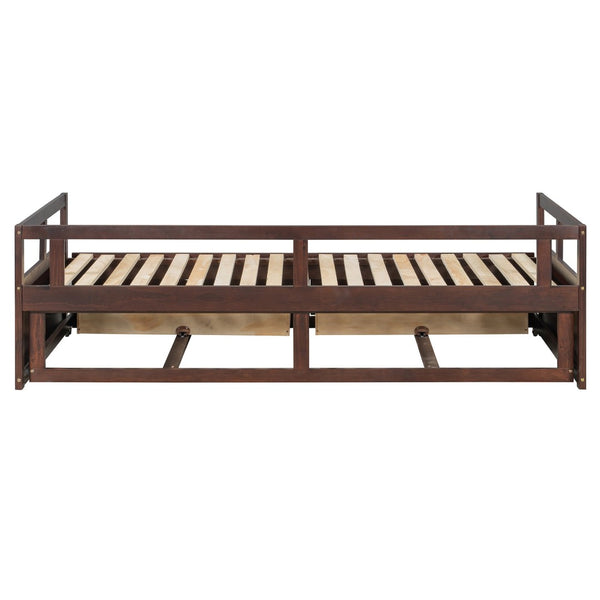 English Elm Wooden Twin to King Daybed with Trundle and Storage Drawers for Guest Rooms Espresso N708P336539P