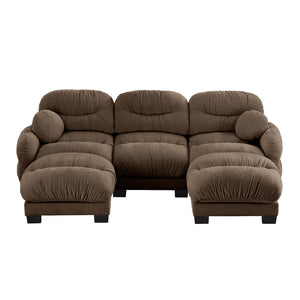 English Elm Pleated Chenille U-shape Sectional Sofa with Ottomans Ergonomic Foam Curved Armrests Brown W5656S00060