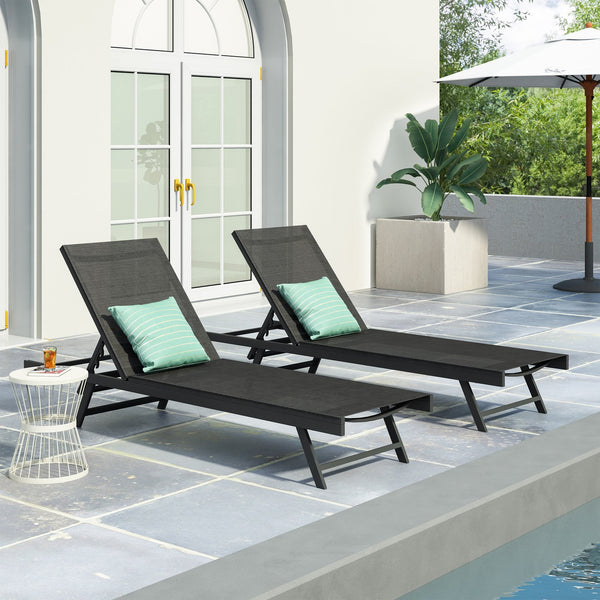 English Elm Christopher Knight Home® - SALTON Chaise Lounge with Breathable Nylon Mesh Seating, Lightweight Recliner for Outdoor Comfort and Style Black 60919.00BLKMSHMP2