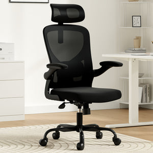 English Elm Ergonomic Office chair with adjustable headrest and lumbar support, breathable mesh, space-saving design Black T3623P368574