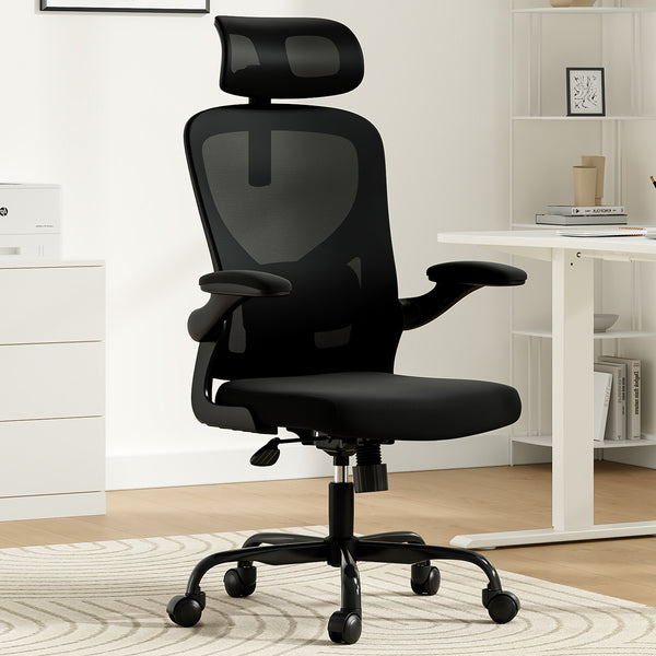 English Elm Ergonomic Office chair with adjustable headrest and lumbar support, breathable mesh, space-saving design Black T3623P368574