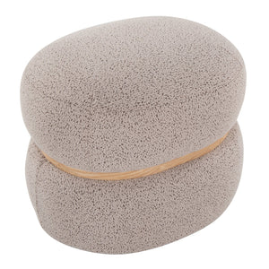 English Elm Cinch Bouclé Pouf Ottoman with Natural Wood Accent — Cozy Foam Padding, Contemporary Indoor Style Beige B202P223712
