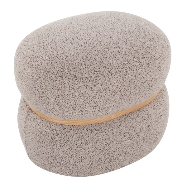 English Elm Cinch Bouclé Pouf Ottoman with Natural Wood Accent — Cozy Foam Padding, Contemporary Indoor Style Beige B202P223712