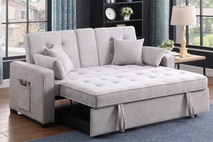 English Elm Corrado Woven Fabric Sleeper Loveseat with Console Cup Holders and Charging Ports Light Gray B2749S00243