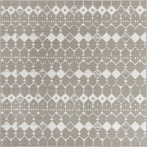 Unique Loom Outdoor Trellis Cardak Machine Made Geometric Rug Gray, Ivory 7' 10" x 7' 10"