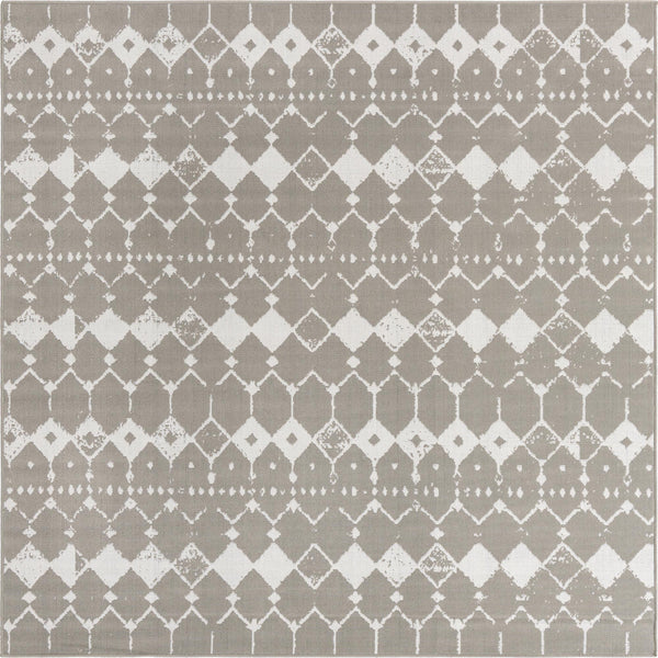 Unique Loom Outdoor Trellis Cardak Machine Made Geometric Rug Gray, Ivory 7' 10" x 7' 10"