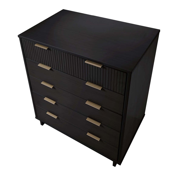 English Elm Granville 38" Black Chest - 5-Drawer Storage With Glam Hardware, Contemporary Design & Solid Wood B365S00081
