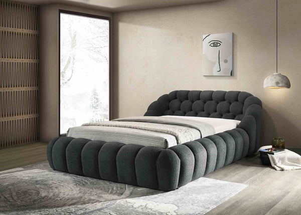 English Elm Modern Tufted Queen Platform Bed Upholstered Chenille Frame for Contemporary Bedroom B2741S00826