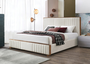 English Elm Kaleea Plush Chenille Channel-Tufted Queen Bed with Durable Wood Frame, No Box Spring Needed Beige 70 L x 22 W x 4 H B2726S00109
