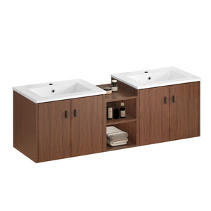 English Elm 60in Reddish Brown Mdf Bathroom Vanity with Soft Close Doors and Versatile Storage W3133S00022
