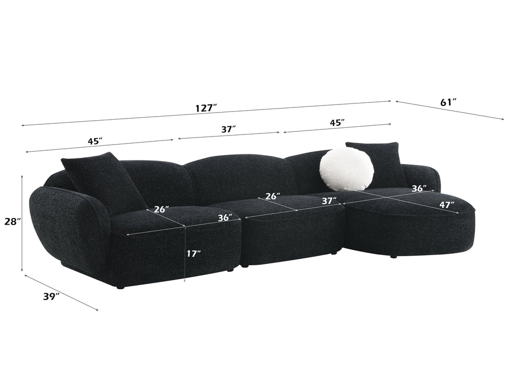 English Elm Lucifer Contemporary Black & White Shimmer Fabric Sectional Sofa with 3 Pillows, Full Foam Comfort B2726S00470