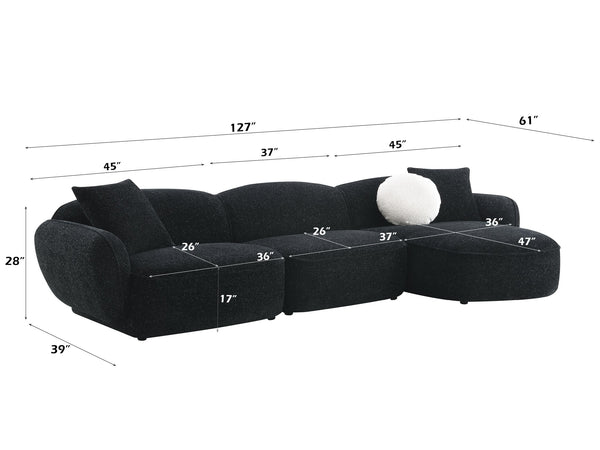 English Elm Lucifer Contemporary Black & White Shimmer Fabric Sectional Sofa with 3 Pillows, Full Foam Comfort B2726S00470