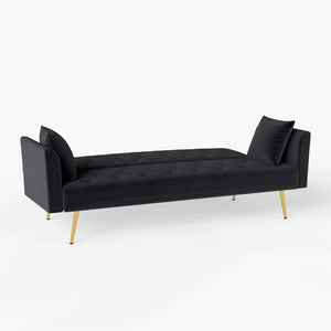 English Elm Modern Tufted Velvet Sleeper Sofa Retro Style Convertible Fold Flat for Compact Spaces Black W2353P399458
