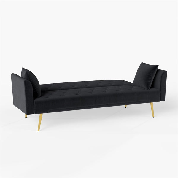 English Elm Modern Tufted Velvet Sleeper Sofa Retro Style Convertible Fold Flat for Compact Spaces Black W2353P399458