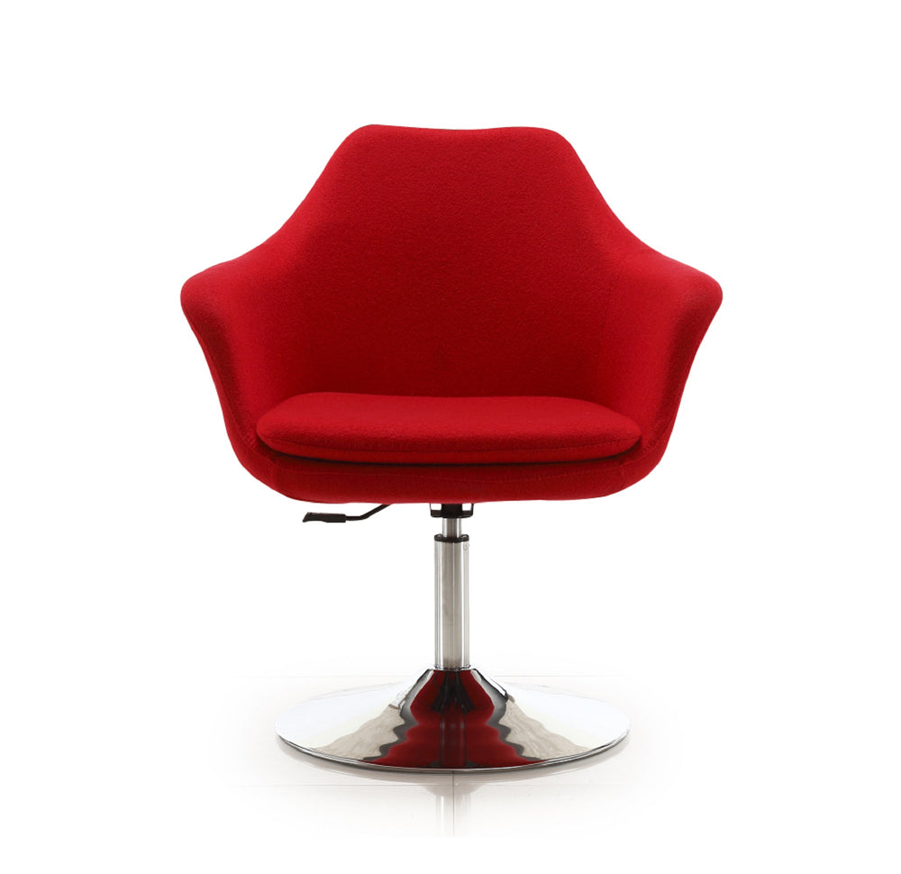 English Elm Kinsey Red Wool-Blend Swivel Lounge Chair with Adjustable Height, Chrome Round Base, Plush Cushion B365P397959