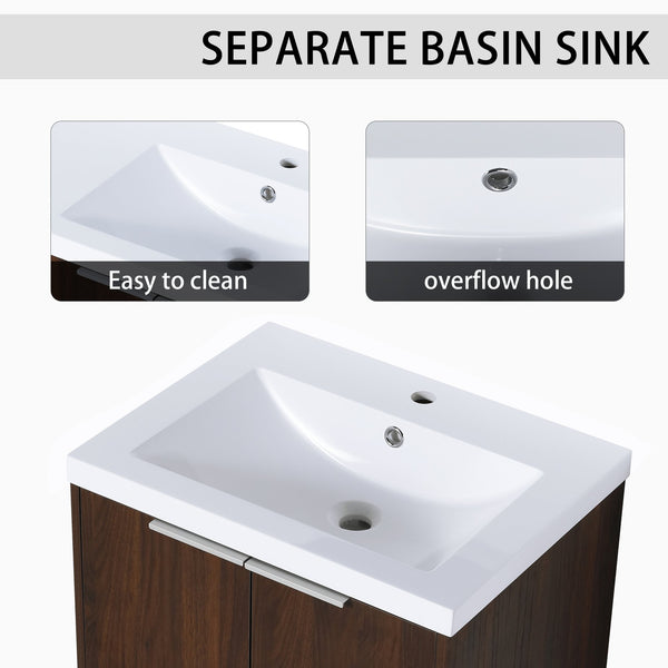 English Elm Bathroom Cabinet With Resin Sink, 24" Floating Vanity w/ Soft-Close Doors, Open Shelf Storage, Durable Eco-Friendly Finish W99952550