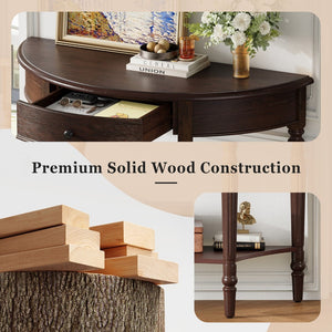 English Elm Trexm Farmhouse Half Moon Entryway Console with Drawer Open Shelf Pine Legs Espresso N715P383795P