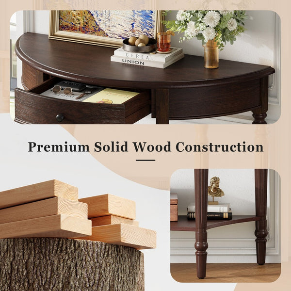 English Elm Trexm Farmhouse Half Moon Entryway Console with Drawer Open Shelf Pine Legs Espresso N715P383795P