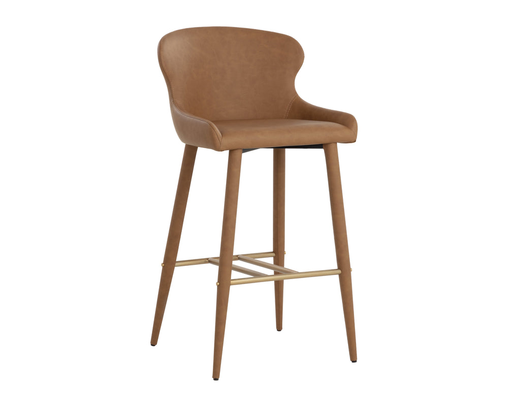 Sunpan Evora Barstool - Sleek Minimalist Design In Elegant Faux Leather With Stylish Metal Upholstered Legs Brown Faux Leather 112210
