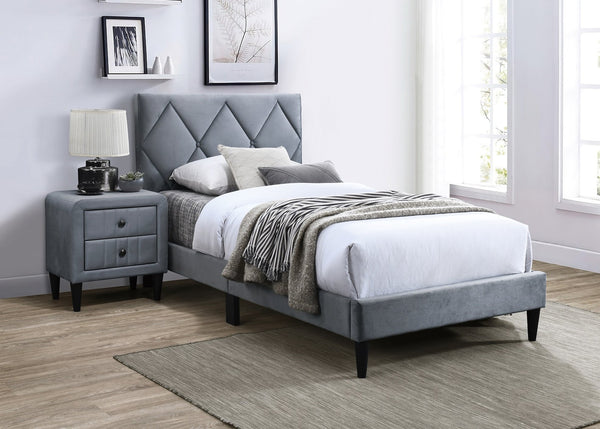English Elm Twin Velvet Upholstered Bed with Adjustable Headboard, Diamond Tufted Design & 12-Slat Support System Grey 46 L x 29 W x 6 H B011P190162